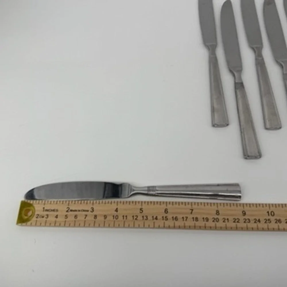 Pfaltzgraff Kenilworth Stainless Steel Dinner Knives Ribbed Neck Set of 6 Silver